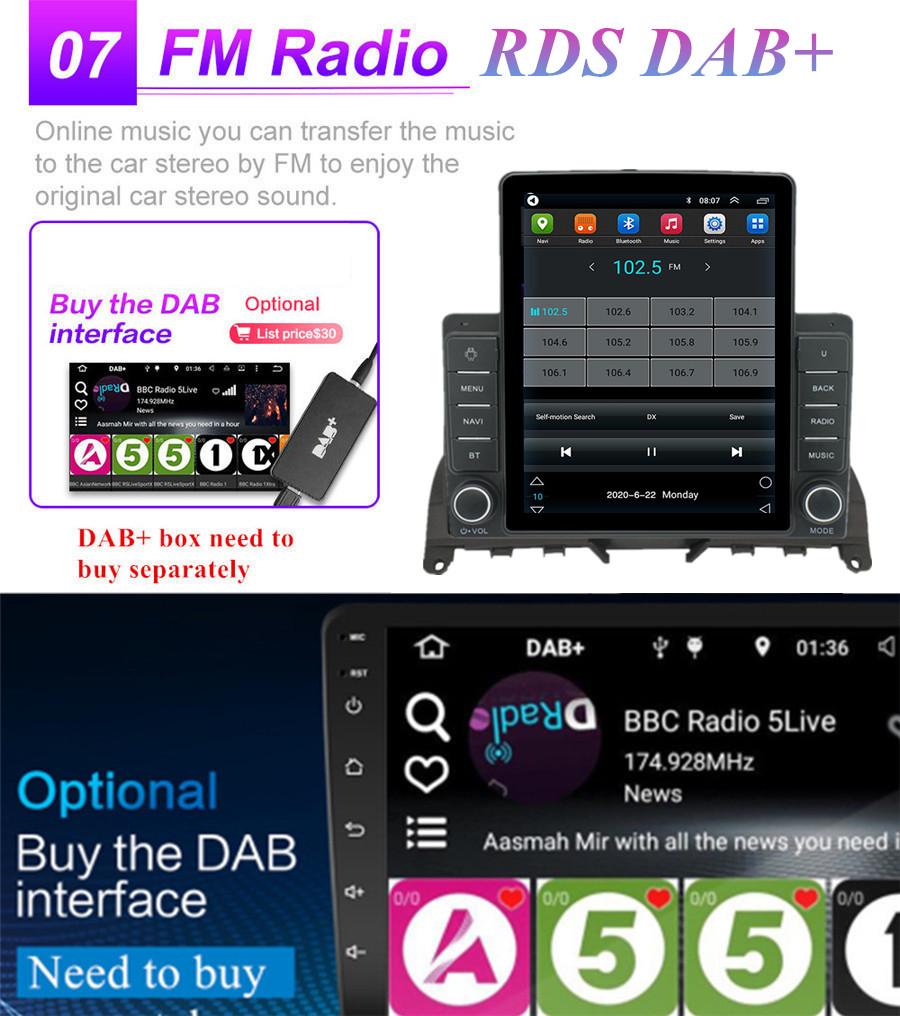 9.5" Car Android 10.1 Stereo Radio GPS Navi FM For Benz C Class W204 S204 07-10