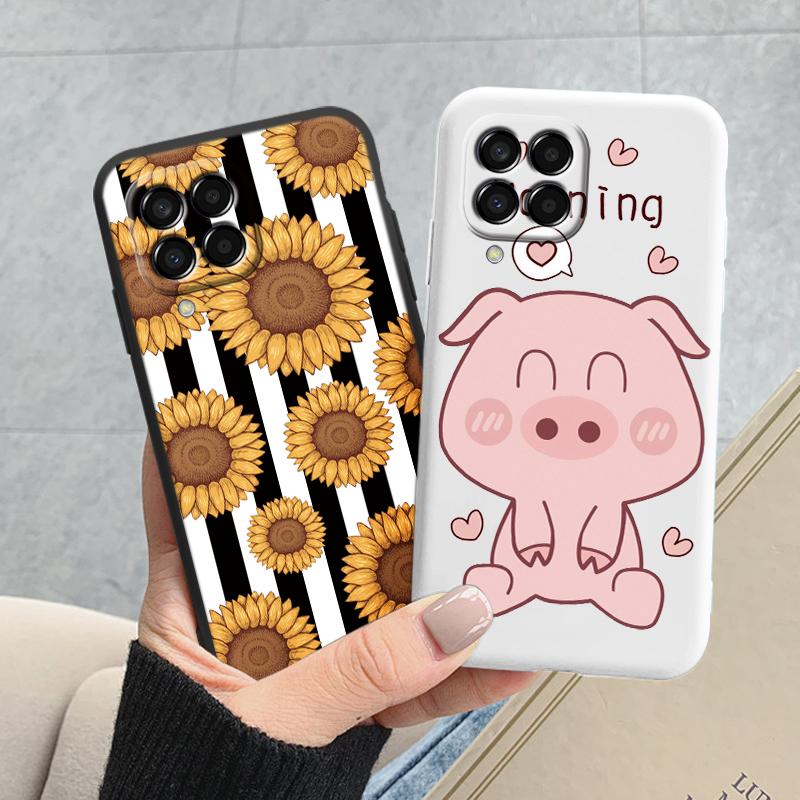 Cute Painted Case For Samsung Galaxy M33 M53 5G Soft Cover Cartoon Cat Sunflower TPU Funda For Samsung A17 A55 A56 Women Coque