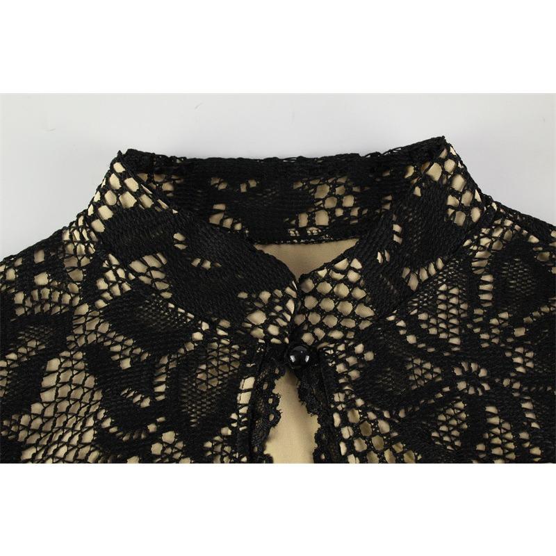 Damemote Sexy blonder Blomster Mesh hul slank langermet kjole