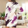 Women Plus Size Round Neck Long Sleeve Printed Teal Blue Gold Bodycon Mini Dress