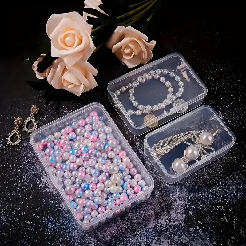 Small Rectangular Transparent Plastic Storage Box with Lid for Card Handicrafts Learning Supplies Screws & Batteries Clear