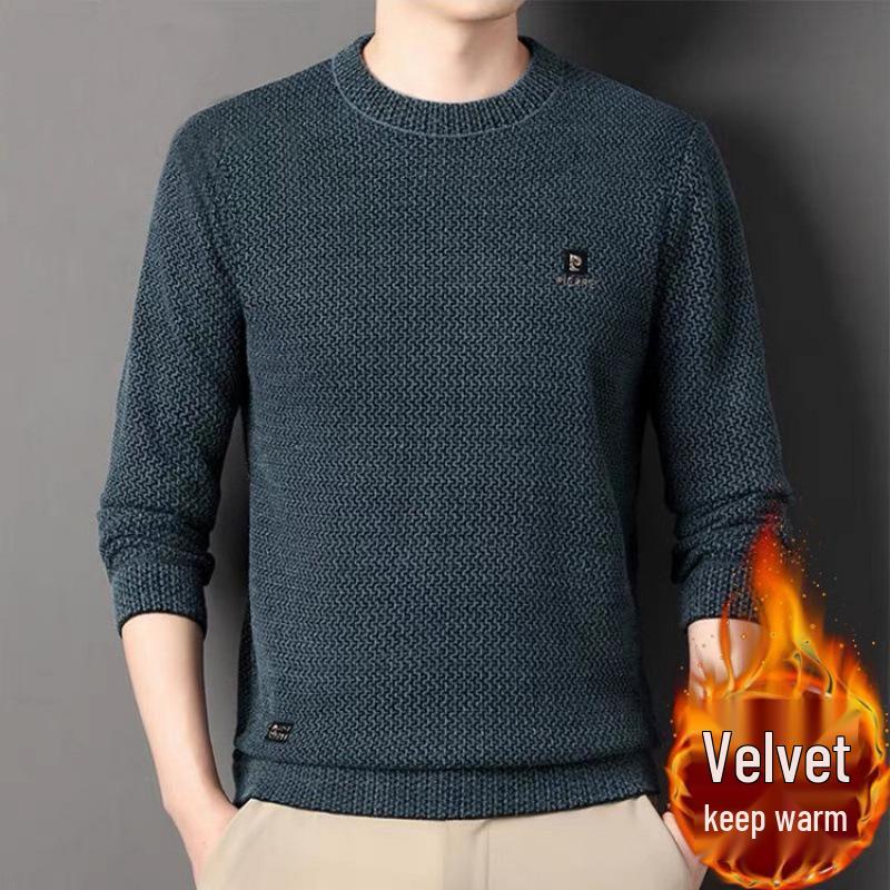 Men s Mink Velvet Pullover Sweater - Long Sleeve, Half High Collar, Thick Warm Knit for Autumn Winter M