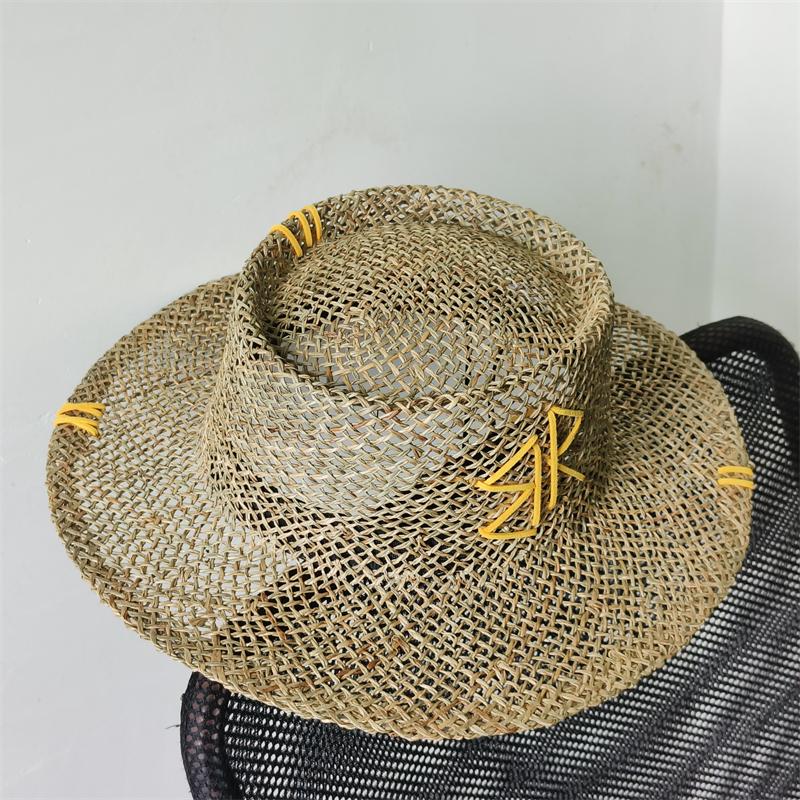 Women Raffia hat French style Summer Straw Sun Hat Women Wide Brim Beach Cap Breathable Hollow Holiday Panama hat Leather Bow