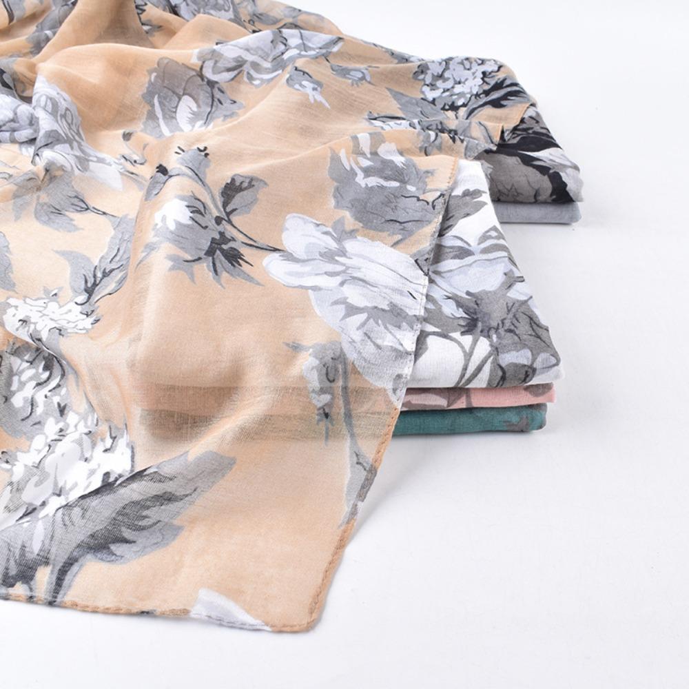 180*85Cm Fashion Retro Big Floral Viscose Scarf Lady Print Voile Shawls And Wraps Pashmina Foulards Muslim Hijab