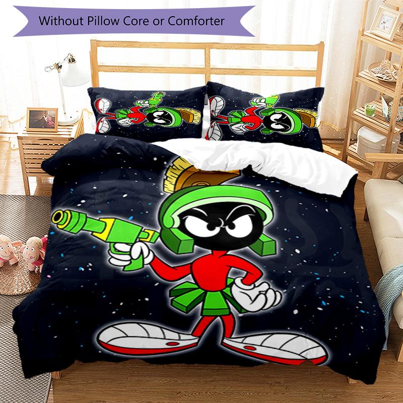 3pcs Marvin the Martian pattern bedding set duvet cover set includes duvet cover &pillowcases, perfect all season bedroom decoration & gift