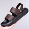 Fashion Solid Color Leather Sandals for Men 2025 Summer New Designer Outwear Casual Beach Shoes Male Dual-use Platform Slipper Shoe Man