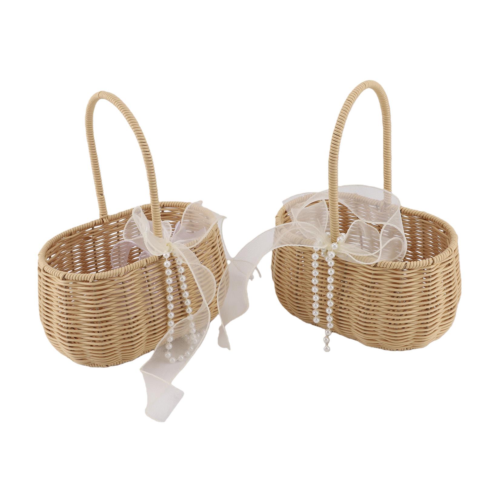 2 Kits Panier à Fleurs en Rotin Élégant Panier Polyvalent pour Fille d'Honneur pour Décoration de Mariage