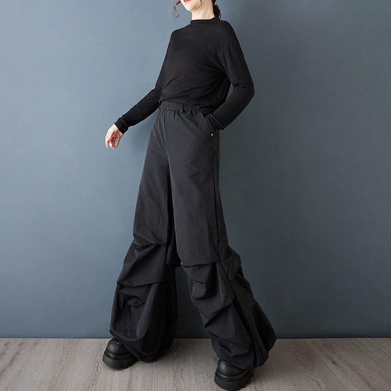 Black Plus size Vintage high Waist Casual loose Long spring Autumn wide leg Pants Women Trousers