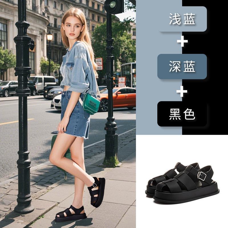 Spring and summer new women's leather bag head sandals women's casual platform pig cage shoes fashion woven women's shoes