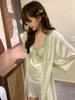 Pajamas sexy temptation women suspender nightgown ice silk spring new long-sleeved loungewear simulation silk nightdress summer