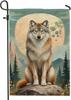 Wolf Garden Ag, Nature Wildlife Moon Mountains Fall Gray Burlap Double Sided Decorative Outside Ags for Outdoor Patio La