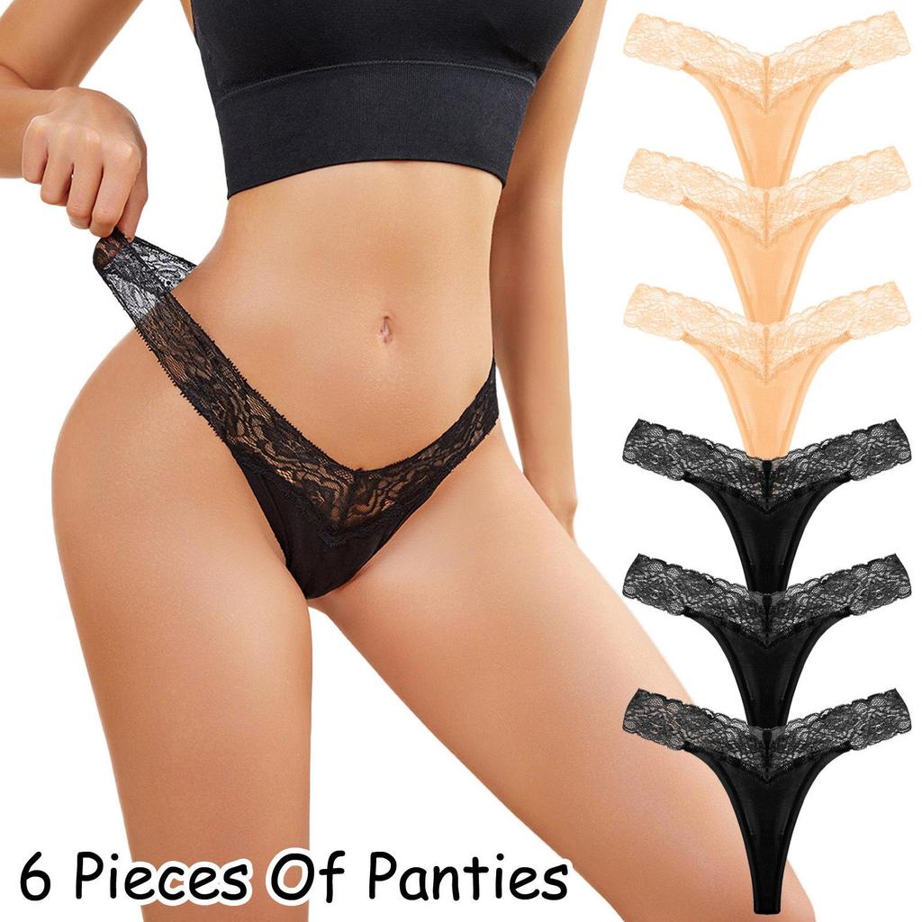 Set di 6 Tanga Estivi in Pizzo a Vita Bassa per Donna