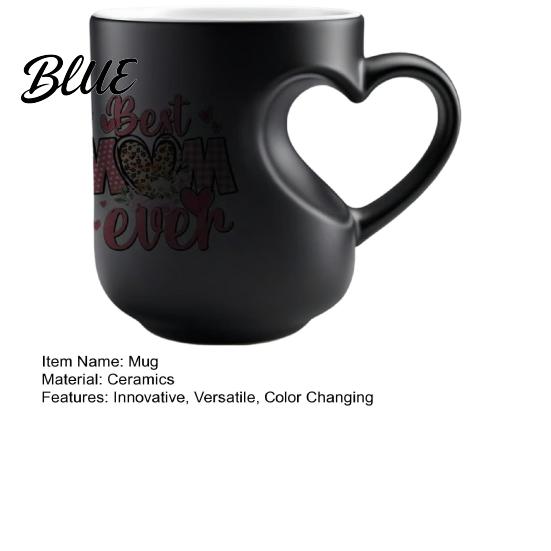 Resistant Mug Ceramic Coffee with Heart-Shaped Handle Best Mom Ever Color Changing Cup Unique Mother's Day Gift for Grandma Hot Beverage