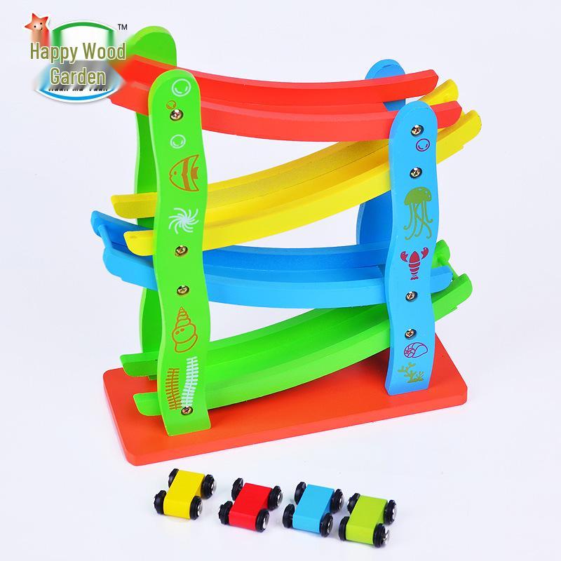 Children's Wooden Scooter Puzzle Toys: Gliding Elastic Yo-Yo Car and Roller Coaster Set for Early Education