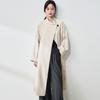 Womens Minimalist Stand Collar Long Trench Coat Loose Fit Casual Commuter Outerwear In Beige Khaki