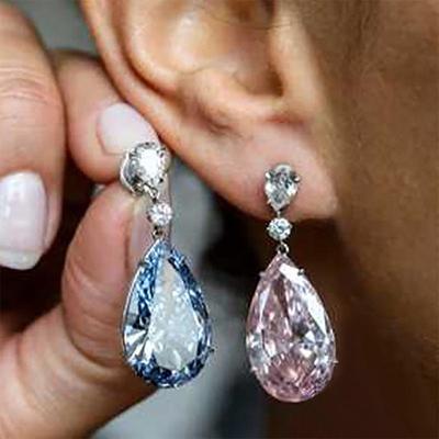Cao Shi Birnenförmige Rosa Diamant Tropfenohrringe für Frauen