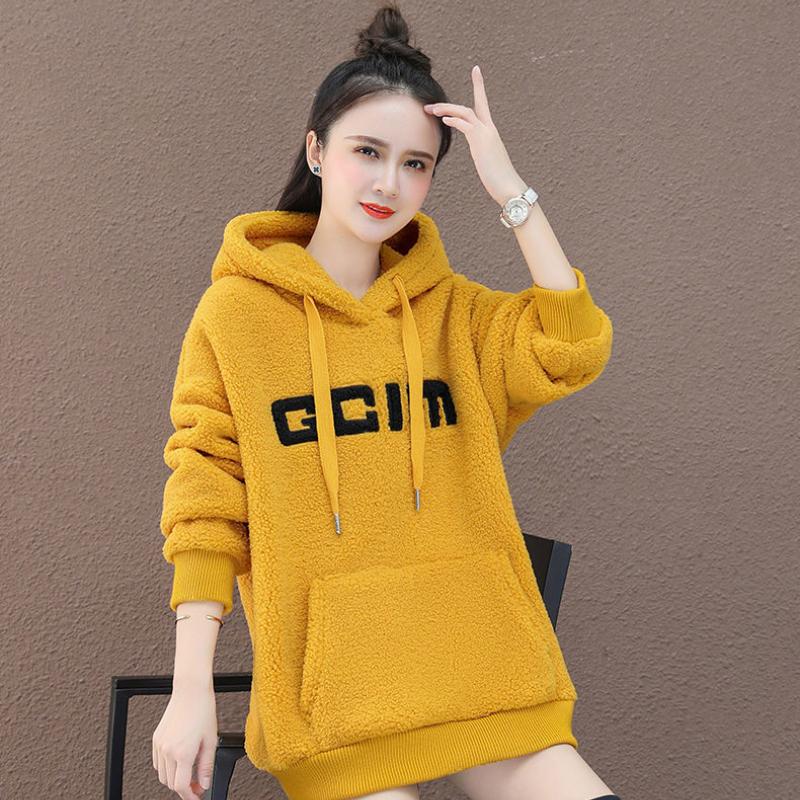 

Модная флисовая теплая свободная толстовка с капюшоном для женщин 4XL