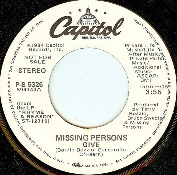 

7inch Record MISSING PERSONS - Give PB5326 Capitol Records 1984 US Dance & Electronica Used