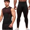 Mens Quick-Dry Compression Fitness Set Sleeveless Tank Top 9/10 Length Leggings Gym Workout Running