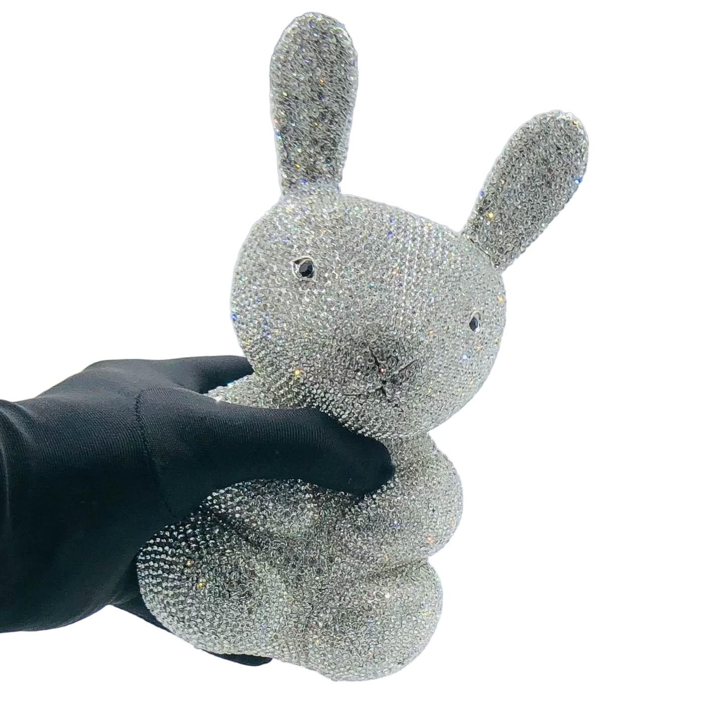 

Boutique De FGG Novelty Rabbit Rhinestone Clutch Purses for Women Evening Bags Bunny Crystal Clutch Party Hardcase Handbags Mini Size
