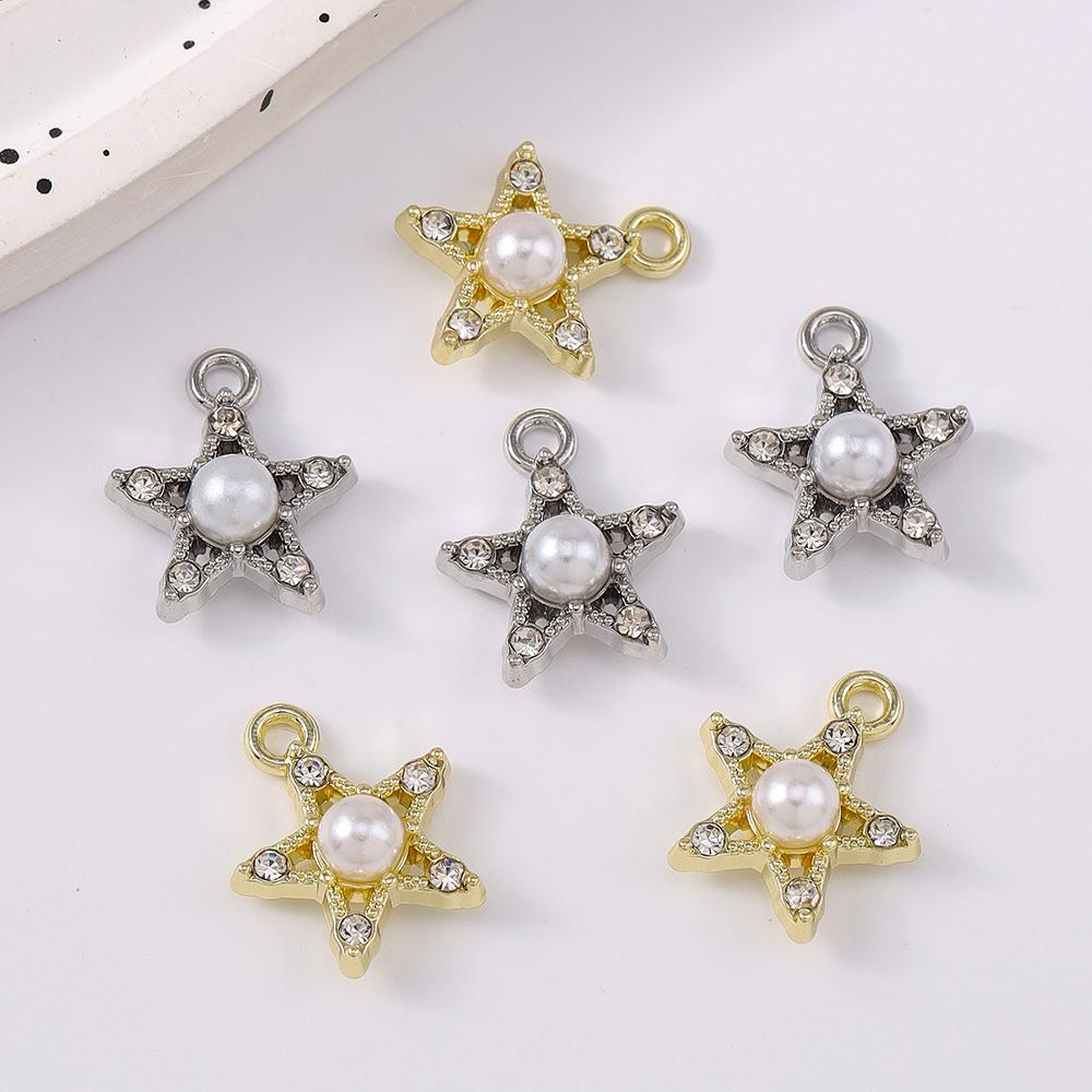 5pcs Delicate Crystal Pearl Star Pendants Charms for Jewelry Making Necklace Earrings DIY Bracelet Accessories