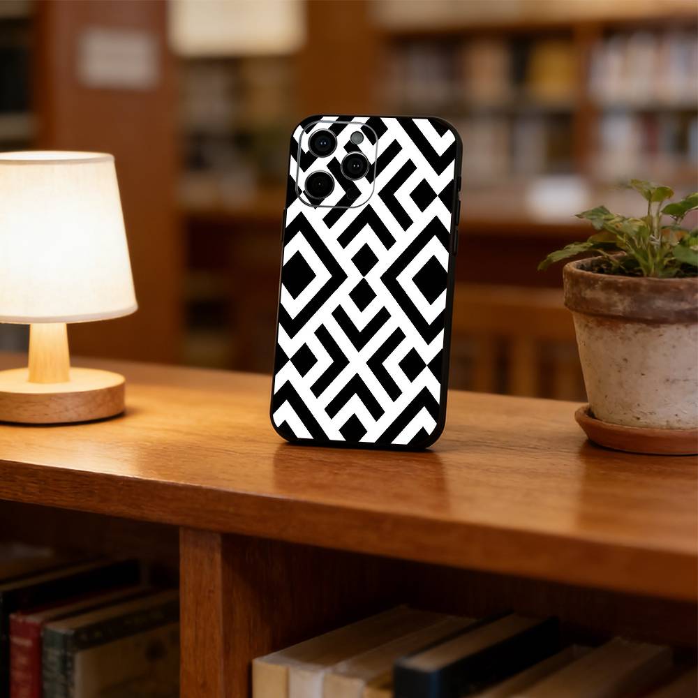 

Geometric Pattern Phone Case For iPhone 17, 16,15,14,13,12,11 Plus,Pro Max, Others Soft Black Cover iPhone12ProMax