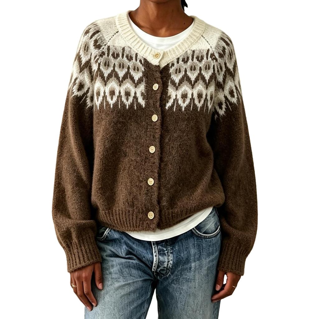 Women's Retro Knitted Cardigan Sweater Coat with Buttons Loose Fit for Fall Winter