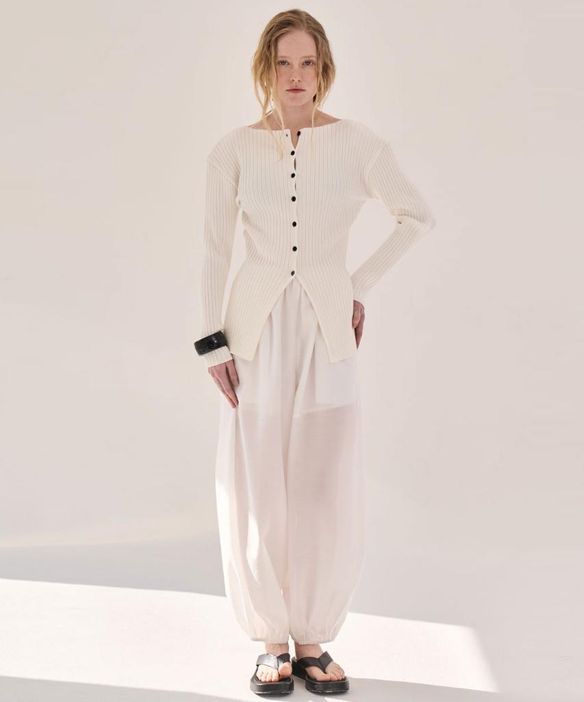GRIDAJ Cotton Blended Boat Neck Cardigan _ Ivory