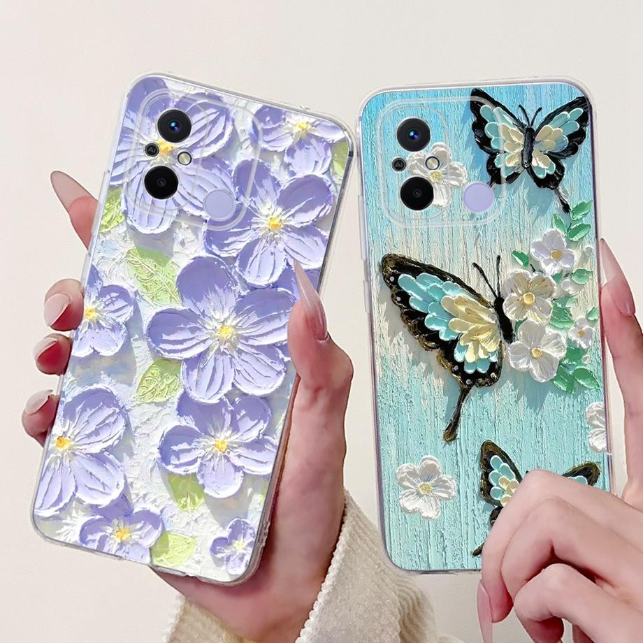 For Xiaomi Redmi 12C Case Cute Cat Luxury Butterfly Painted Cover 6.71'' Soft Silicone Phone Cases For Redmi 12C Redmi12C Fundas