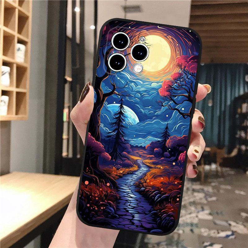 Mondnacht Landschaft Handyhülle Für iphone 15 14 Pro Max 13 12 11 Pro Max XSMax XR 12 13 mini 14 Plus Hülle