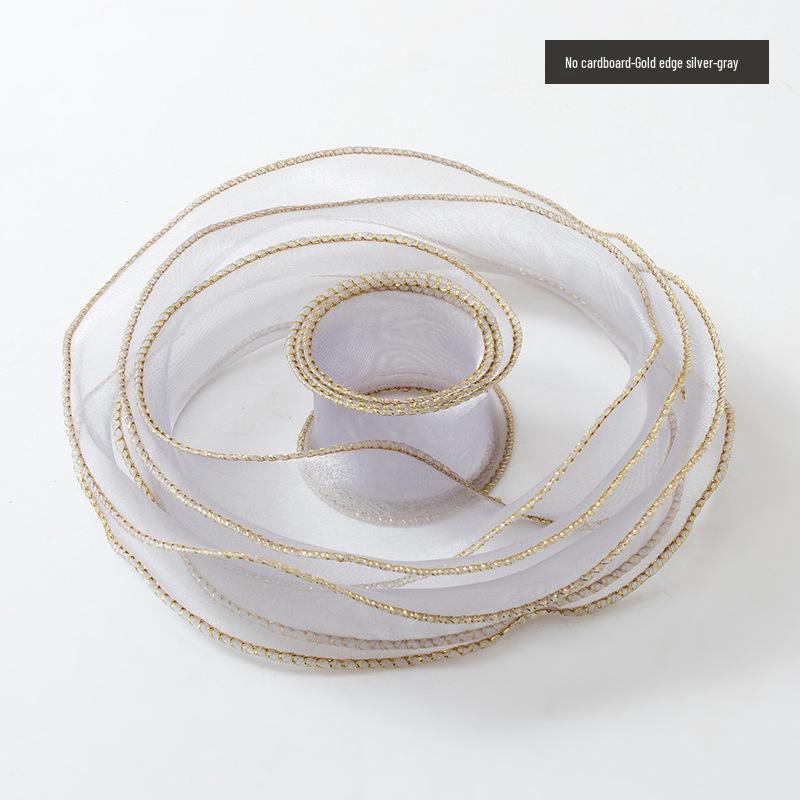 4cm Gold Edge Fishtail Yarn Ribbon for Floral Bouquets, Cake Decorations, Gift Bows, and DIY Projects.