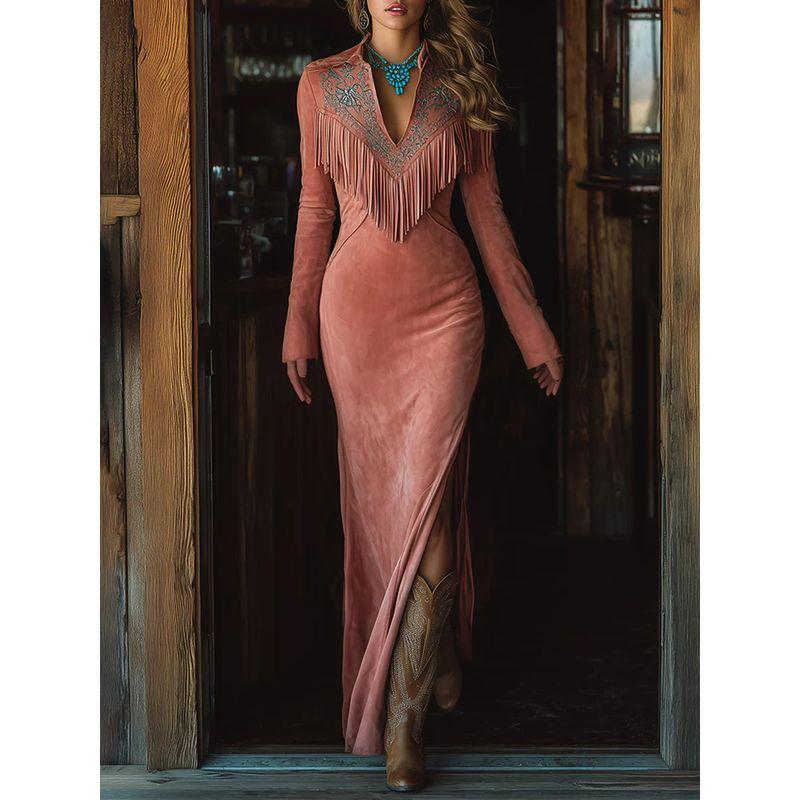 2025 Cross-Border Amazon Autumn and Winter New Long Dress European and American Independent Women s Dress Peach S