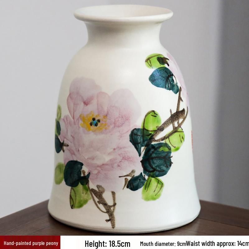 Hand-painted Peony Ceramic Vase for Hydroponic Flower Arrangement