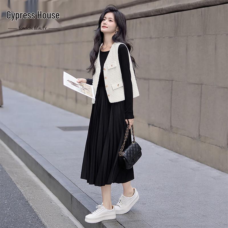 

Women s V-Neck Vest & Long-Sleeve Dress Two-Piece Set L