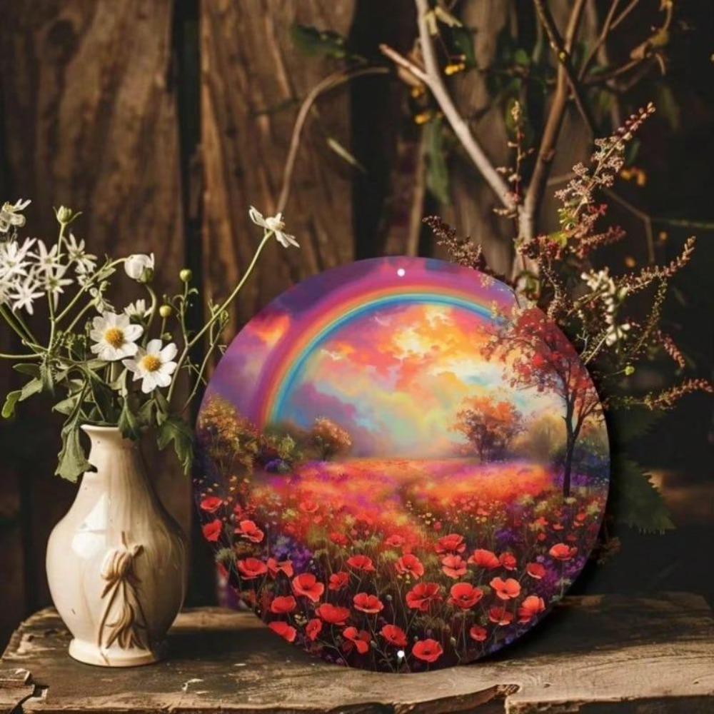 Rainbow Poppy Metal Wall Art Aluminum Sign Durable Decor for Home Office