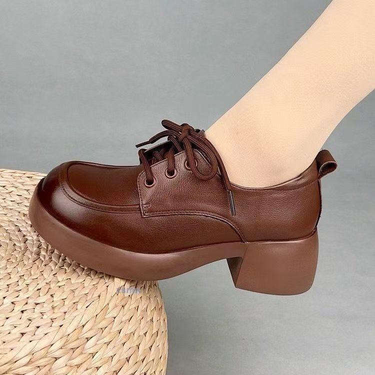 Loafers Women's 2025 Autumn Women's Shoes British Style Small Leather Shoes Platform Sole Fashion Versatile Soft Sole Single Shoes Women's Casual Shoe