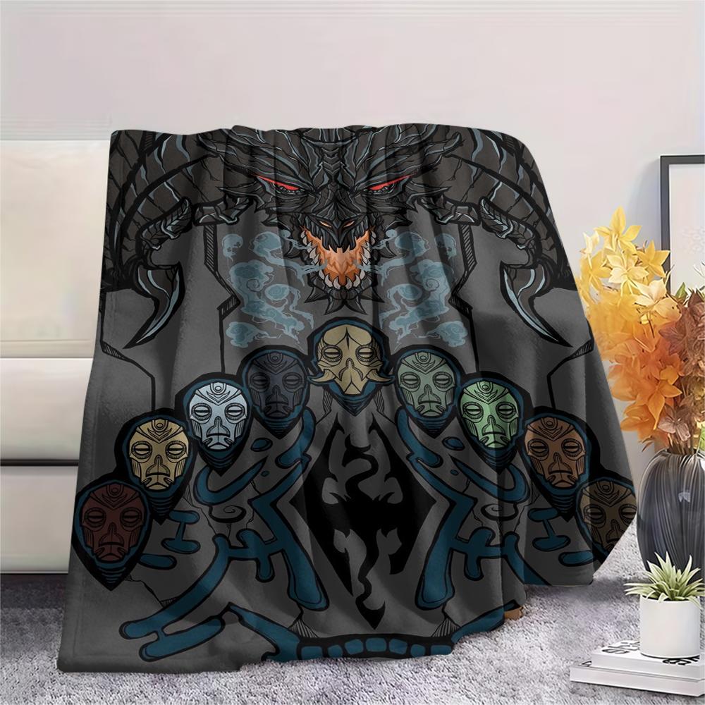 1PC Skyrim Print Flannel Blanket, High quality Comfortable for All Seasons, Home Decor, Warmth and Comfort, Perfect for Christmas Gifts166