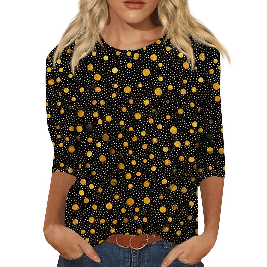 Women's Fashionable Casual Three-Quarter Sleeve Carnival Print Neck Top