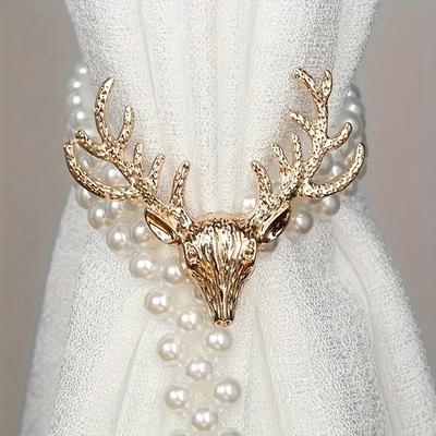 2Pcs Luxury Metal Elk with Imitation Pearl Curtain Lace-Up - Elegant Lanyards for Bedrooms and Living Rooms