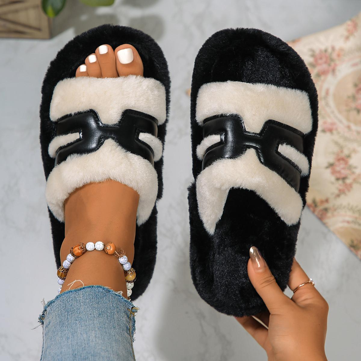 

Fashion Women Slippers Autumn Winter New Trendy Furry Slippers Home Comfortable Outdoor Casual Cotton Shoes for Women Slides Women 42-43 чёрный