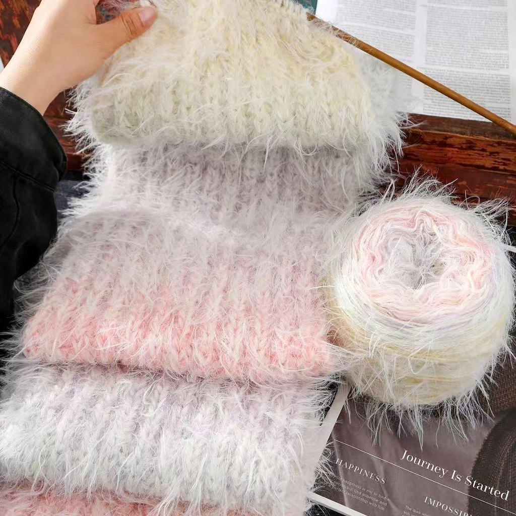 Rainbow Gradient Mohair Yarn Kit - Medium Thickness, Ideal for Hand-knitting Scarves