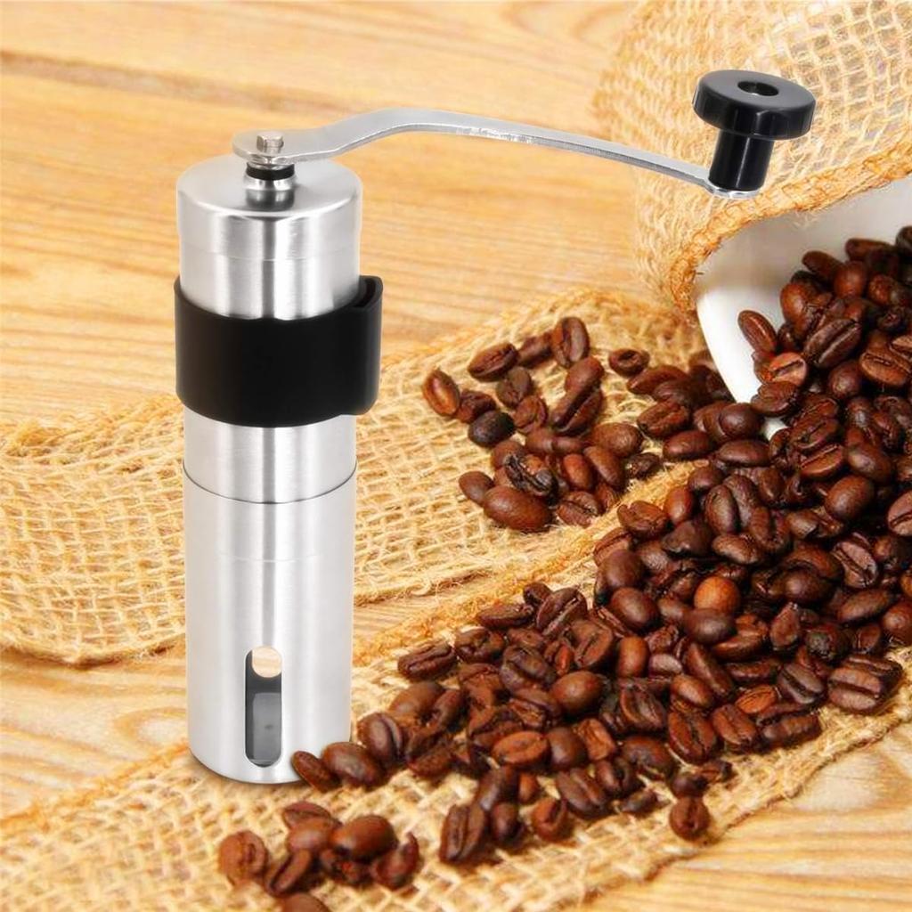 Creative Stainless Steel Hand-Crank Coffee Grinder, 30g Capacity, with Silicone Sleeve, Fully Disassembled, Portable Mill Box Package for Home,