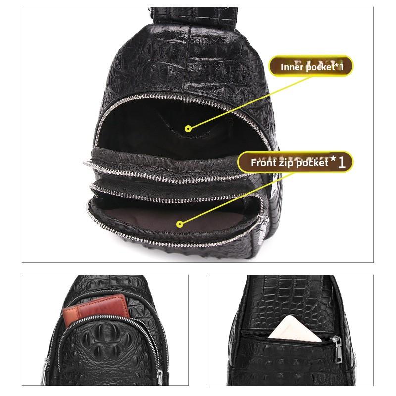 Lion Layton Crocodile Pattern Men's Genuine Leather Single Shoulder Chest Baotou Layer Cowhide Crossbody Bag Trendy Men's Front Shoulder Bag