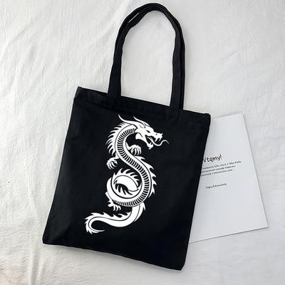 Dragon Printing Canvas Bag Shopper Bag Harajuku Large Capacity Punk Gothic Style Women Bags Classic Vintage Shoulder Bag Handbag