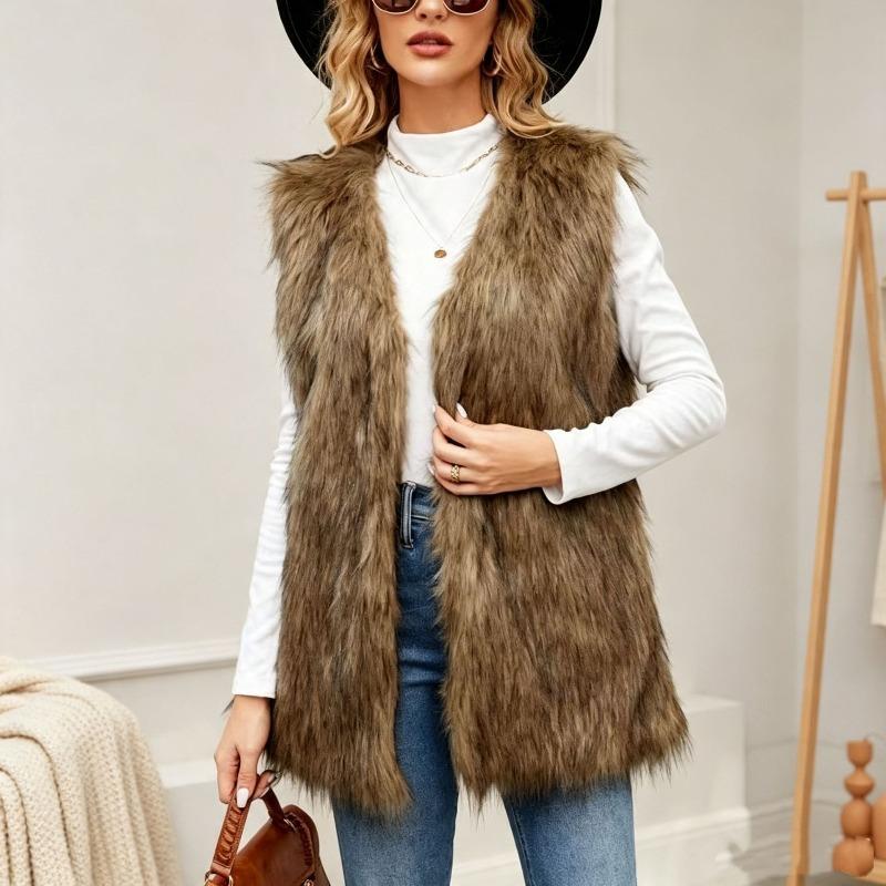 Autumn and Winter Medium and Long Imitation Fox Fur Coat Vest Women's Sleeveless Cardigan Multi-color Optional Women's Clothing