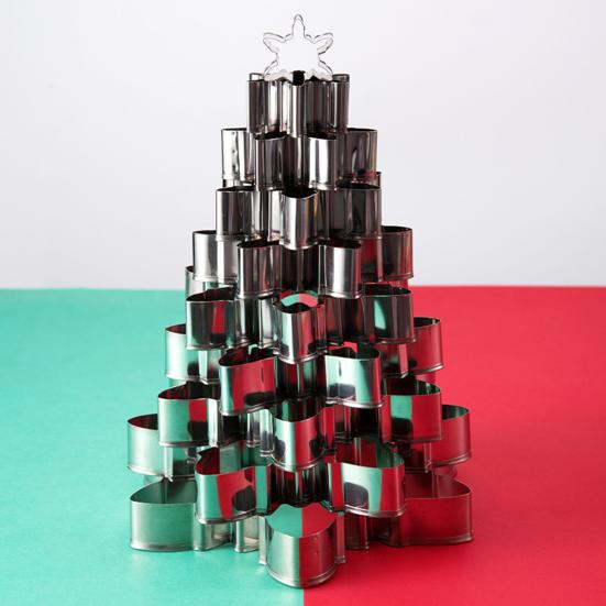 10Pcs Christmas Snowflake Cookie Cutter Set Stainless Steel 3D Tree Mold Non-Stick Baking Tools for Holiday