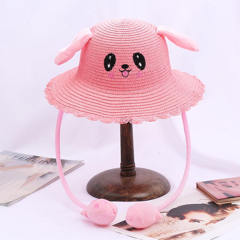 Children'S Straw Hats, Summer Sunscreen Visors, Rabbit Hats With Moving Ears, Tourist Attractions Will Move At A Pinch