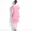 Dame Runway Designer Luksus Blonde Festkjoler Vintage Lapel Kortermet Belte Sommerkjole Gull Knapper Hule A-linje Robes Femme