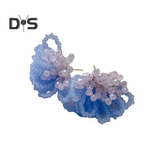 

Серьги ручной работы из бисера, серьги-цветы из бисера в стиле бохо, цветочные серьги-подвески, женские летние пляжные украшения A синий/розовый