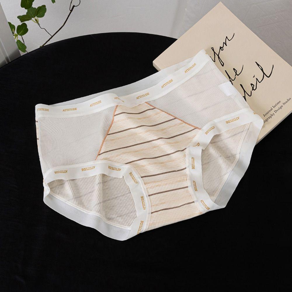 3Pcs Ultra-thin Stripe Letter Briefs Mid Waist Underwear for Women Mesh Seamless Panties  Girl